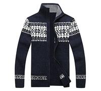 Mens Knitted Cardigan Thick Sweater Mens Chunky Knitted Sweater Cardigan Turn Down Collar Fleece Lined Zipper Winter Jumper Lightweight Knitted Drape Cape Blue