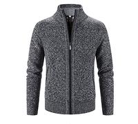 Mens Knitted Cardigan Thick Sweater Print Stand Collar Fleece Lined Coat Full Zip Long Sleeve Jacket Knitwear Classic Knitted Chunky Knit Jacket Dark Gray