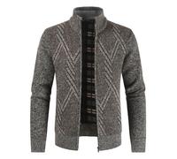 Mens Knitted Cardigan Thick Sweater Thick Knitted Zipper Pattern Cardigan Sweater Full Zip Long Sleeve Knitted Wool Jacket Cardigan Unisex Handmade Warm Business Knitwear Coffee