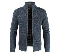 Mens Knitted Cardigan Thick Sweater Thick Knitted Zipper Pattern Cardigan Sweater Full Zip Long Sleeve Knitted Wool Jacket Cardigan Unisex Handmade Warm Business Knitwear Navy