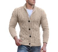 Men's Knitted Cardigan Top Mens Autumn Chunky Knitted V Neck Buttoned Cable Knit Cardigans Buttons Closure Jumper Cable Knit Sweater
