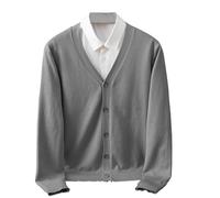 Mens Knitted Cardigan V Neck Button Jumper Plain Coloured Cardigans Lightweight Classic Soft Wool Jumpers Long Sleeve Knitwear Sweaters For Men Spring Dark Gray