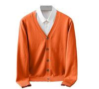 Mens Knitted Cardigan V Neck Button Jumper Plain Coloured Cardigans Lightweight Classic Soft Wool Jumpers Long Sleeve Knitwear Sweaters For Men Spring Orange