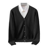 Mens Knitted Cardigan V Neck Button Jumper Plain Coloured Cardigans Lightweight Classic Soft Wool Jumpers Long Sleeve Knitwear Sweaters For Men Spring Black