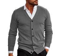 Mens Knitted Cardigan | V Neck Button Jumper Plain Coloured | Long-Sleeve Cardigan Sweater for Mens | Slim Fit Solid Color Workcardigan | Warm Comfort Autumn Winter Jacket with Pockets