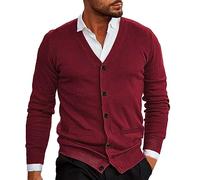 Mens Knitted Cardigan | V Neck Button Jumper Plain Coloured | Long-Sleeve Cardigan Sweater for Mens | Slim Fit Solid Color Workcardigan | Warm Comfort Autumn Winter Jacket with Pockets