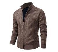 Mens Knitted Cardigans Full Front Zip Closure Zipper Cardigan Mens Draped Cardigans Shawl Collar Thick Sweater Zip Stand Collar Jumpers Coat Fleece Warm Winter Sweater Outwear Coffee