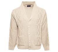 Mens Knitted Cardigans Shawl Neck Button Long Sleeve Front Pocket Sweater Beige/2XL