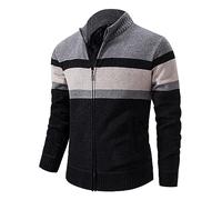 Mens Knitted Chunky Cardigan with Full Front Zipper Mens Cardigan Pullover Thick Knitted Zipper Pattern Cardigan Sweater Full Zip Long Sleeve Jacket Grey