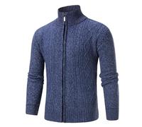 Mens Knitted Chunky Cardigan with Full Front Zipper Slim Fit Cable Knitted Zip Up Sweater Knitted Open Edge Thicker Cardigan Cardigan with Hooded Pockets