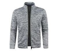 Mens Knitted Chunky Cardigan with Full Front Zipper Thick Sweater Zip Stand Collar Full Zip Long Sleeve Knitted Wool Jacket Cardigan Unisex Handmade Warm Fleece Lined Winter Coat Grey