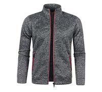 Mens Knitted Chunky Cardigan with Full Front Zipper Thick Sweater Zip Stand Collar Full Zip Long Sleeve Knitted Wool Jacket Cardigan Unisex Handmade Warm Fleece Lined Winter Coat Dark Gray