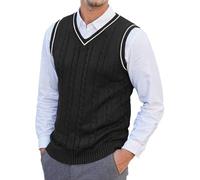 Mens Knitted Fitted Gilet Male Spring Fall Winter Sleeveless Outwear Sweater Waistcoat Casual V-Neck Jumpers Vest Black L