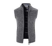 Men's Knitted Gilet Fleece Lining Quilted Body Warmer Full Zip Thick Winter Cardigan Sleeveless Zip Up V-Neck Gilet Knitwear Classic Knitted Sweater Vest Slim Fit Jacket Tops with Pockets