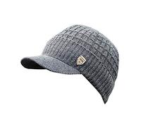 Mens Knitted Hats, Wool Winter Baseball Cap with Warmer Outdoor Beanie Ski Visor Hat Winter Knit Ski Caps Wool Peaked Caps Visor Beret Hat Warm Baggy Caps Hat Crochet Dark Gray