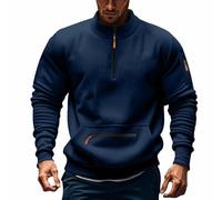 Men's Knitted Henley Neck Sweatshirt Softsell Standing Collar 1/4 Zipper up Pullover Mock Neck Cargo Fleece Jumper Retro Flannel Long Sleeve Muti Pocket Heavy Winter Sweater Smart Thermal Jumpers Navy