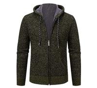 Mens Knitted Hoodies Fleece Lined Hooded Jacket Full Zip Knitted Cardigan Thick Thermal Knit Jumper with Hood Drawstring Sweater Coat Autumn Winter Warm Long Sleeve Knitwear with Pockets Green