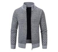 Men's Knitted Jacket Fleece Lined Knitted Cardigan Full Zip Knit Jumper Tops Slim Fit Chunky Knitwear Stand Collar Long Sleeve Sweater Coat Autumn Winter Warm Solid Color Outerwear with Pocket Grey