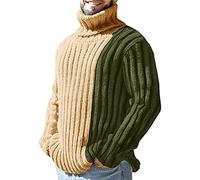 Men's Knitted Jumper, Cable Knit Jumpers, Turtleneck Knitted Pullover Sweater, Color Block Fishermans Jumper Chunky Long Sleeve Knitwear Winter Warm Ribbed Jumper Casual Thermal Sweater Beige