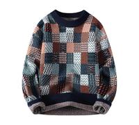 Men's Knitted Jumper Colour Blocking Patchwork Sweater Crew Neck Comfort Winter Jumper Relaxed Fit Jumper Long Sleeve Thermal Knitted Jumper Casual Crochet Jumper, navy, XL