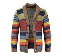 Mens Knitted Jumper Rainbow Striped Knit Cardigan Sweater Casual Rainbow Stripe Color Cardigan Sweater Contrast Color Knitwear Long Sleeve Top Coat Knitwear Knit Chunky Wool Knit Cardigan Jumper