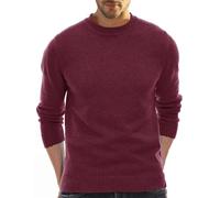 Mens Knitted Jumper Round Neck Soft Long Sleeve Men Jumper Knit Mens Jumper Winter Casual Warm Comfortable Slim Fit Solid Colour Mens Jumper L-Wine Red M