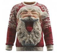 Men's Knitted Jumper with 3D Santa Claus Face - Funny Ugly Christmas Sweater | Chunky Knit Jumper for the Christmas Party, L