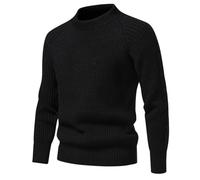 Mens Knitted Jumpers, Chunky Fisherman Jumper, Crew Neck Cotton Sweater, Thick Thermal Pullover Knitwear Raglan Sleeve Work Jumper Golf Sweater Autumn Winter Casual Warm Solid Color Jumpers Black