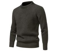 Mens Knitted Jumpers, Chunky Fisherman Jumper, Crew Neck Cotton Sweater, Thick Thermal Pullover Knitwear Raglan Sleeve Work Jumper Golf Sweater Autumn Winter Casual Warm Solid Color Jumpers Grey