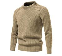 Mens Knitted Jumpers, Chunky Fisherman Jumper, Crew Neck Cotton Sweater, Thick Thermal Pullover Knitwear Raglan Sleeve Work Jumper Golf Sweater Autumn Winter Casual Warm Solid Color Jumpers Khaki