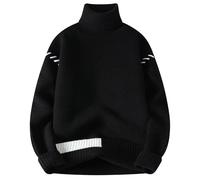 Men's Knitted Jumpers, Roll Neck Knit Sweater, Turtleneck Pullover Long Sleeve, Chunky Fisherman Jumpers Thick Knitwear Autumn Winter Warm Work Jumper Casual Solid Color Pullover Sweater Black