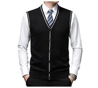 Mens Knitted Sleeveless Jumpers Front Button Vest Cardigan Sweater Classic Regular Fit Tank Top Black