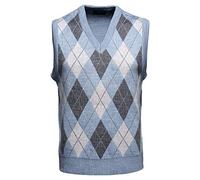 Men's Knitted Sleeveless Tank Top V Neck Knitted Slipover Vest with Classic Diamond Pattern Casual Lightweight Sweater Vest for Layering Large, Sky