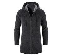 Men's Knitted Stretchy Cardigan Sweater Thick Solid Color Warm Coats Loose Plus Velvet Stylish Knitwear Jackets, Dark Gray 2, M