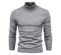 Men's Knitted Sweater Long Sleeve Turtleneck Knit Jumper Tops Roll Neck Knitted Pullover Slim Fit Solid Color Knitwear Plain Jumper Autumn and Winter Warm Sweater Casual Smart Sweater Grey