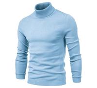 Men's Knitted Sweater Long Sleeve Turtleneck Knit Jumper Tops Roll Neck Knitted Pullover Slim Fit Solid Color Knitwear Plain Jumper Autumn and Winter Warm Sweater Casual Smart Sweater Light Blue