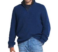 Men's Knitted Sweaters Long Sleeve Stand Collar Solid Color Knitwear Quarter Zip Pullover Jumper Thick Knit Jumper Tops Casual Work Jumpers Loose Fit Autumn Winter Warm Pullover Sweater Dark Blue