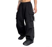 Men's Korean Cargo Trousers with Loose Wide Leg and High Elastic Waist, Casual Pants Combining Style and Function (3XL Black)