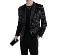 Men's Korean-Style Slim Fit Print Casual Suit Blazer for Spring Autumn-Black-Medium