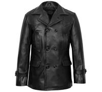 Men's KRIEGSMARINE Black German DR WHO WW2 UBoat Reefer Genuine Hide Leather Jacket Coat