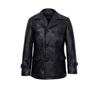 Men's Kriegsmarine Black German WW2 UBoat Reefer Genuine Hide Leather Jacket Coat (Small)