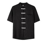 Mens Kung Fu Shirt, Cotton Linen, Stand Collar, Frog Button Top | Breathable short sleeve build for warm weather | Traditional design suited for Tai Chi training and casual outfits