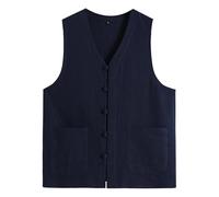 Men's Kung Fu Shirt Plain Sleeveless Tops Traditional Chinese Clothing Linen Outdoor Vest Handmade Tangzhuang Style Jacket Martial Arts Tai Chi Wing-Chun Uniform for Men, q navy blue, XXL