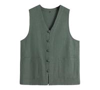 Men's Kung Fu Shirt Plain Sleeveless Tops Traditional Chinese Clothing Linen Outdoor Vest Handmade Tangzhuang Style Jacket Martial Arts Tai Chi Wing-Chun Uniform for Men, Q Green, M