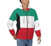 Mens Kuwait Flag Print Full Zip Hooded Sports Sweatshirt Jacket With Thickened Plush Lining For Windproof Warmth Elastic Cuffs And Kangaroo Pocket Design Classic Patriotic Casual Style