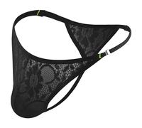 Mens Lace Jockstrap Bikini Underwear Sexy Lace Gay Briefs Thongs Mesh G Strings Breathable Thongs (Black,XXL)