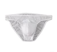 Men's Lace Mesh Breathable Low Waist Triangle Briefs See Through Underwear Comfortable Fit (XL White)