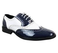 Patron Men's Lace Patent Brogues Shoes Gatsby Classic 1920's Shiny Navy 8
