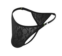 Men's Lace Thong Sexy Underwear Low Rise G-Strings See Through Briefs Sheer Floral Mesh Gay Sissy Bikini Lingerie (Black,M)