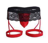 Men's Lace Underwear Sensual Mesh Briefs Soft Stretch Comfortable Sexy Underwear for Men Red